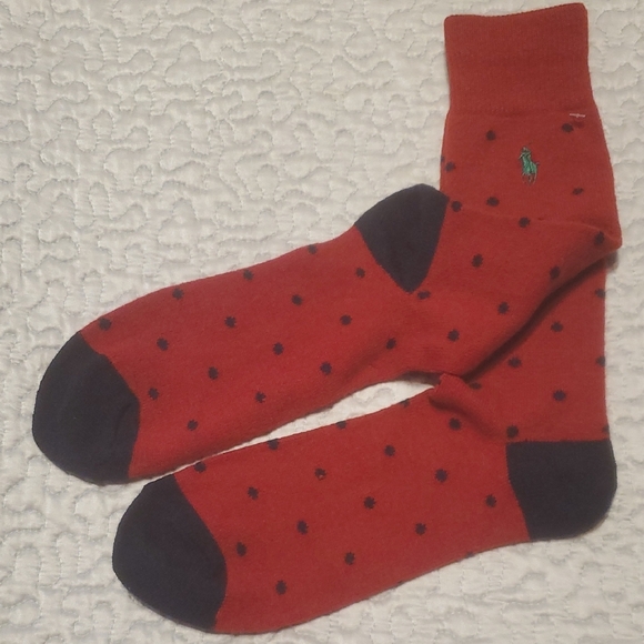 Polo by Ralph Lauren Red Socks with Black Dots, NWOT. , Cashmere Blend - Picture 3 of 5